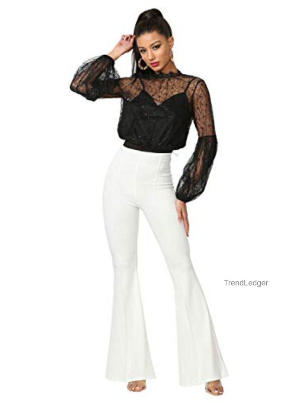 Women's High Waist Flare Pants Lightweight Crepe Scuba Fabric